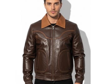 Handmade B3 Shearling Jacket : Dark Brown Western Cowboy Style Outerwear | Vintage Winter Coat for Men – Gift for Him