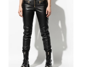 Handmade Black Lambskin Leather Pants Men - Personalized Real Leather Trousers - LGBTQ Fashion Pant - Gift for Him