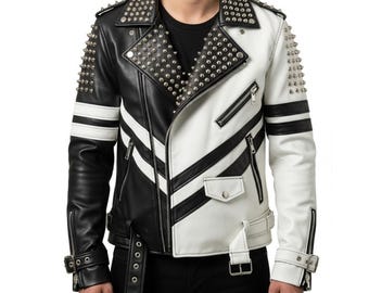 Handmade Black Leather Biker Jacket | Custom Fit Genuine Leather Motorcycle Coat | Gothic Punk Rock Outerwear – Gift for Him