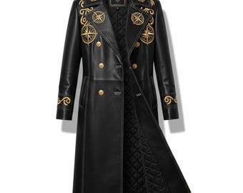 Men Captain Hook Real Leather Long Trench Coat - Vintage Pirate Cosplay Outfit - Brown Leather Captain Jack Winter Coat - Gift for Him