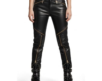 Handmade Black Lambskin Leather Pants Men - Custom Real Leather Trousers - LGBTQ Fashion Pants - Gift for Him