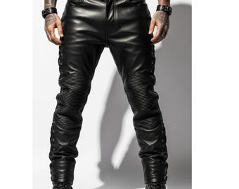 Handmade Black Lace-Up Leather Pants Men - Custom Medieval Viking Riding Trousers - LARP Renaissance Fantasy Armor - Gift for Him
