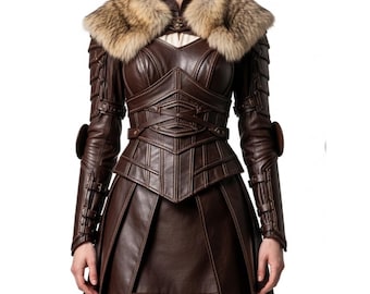 Viking Shieldmaiden Leather Armor Dress - Handmade Gladiator Kilt Costume - Gothic LARP Cosplay Outfit  - Gift for Her