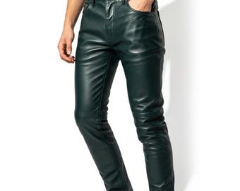 Handmade Blue Genuine Leather Biker Pants Men - Custom Classic Navy Leather Trousers - Personalized Leather Pant - Gift for Him