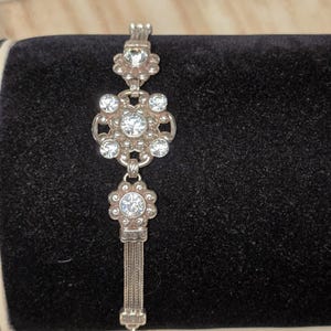 Brighton Twilight Crystal Bracelet Silver Tone Rhinestone Floral Link Adjustable image 7