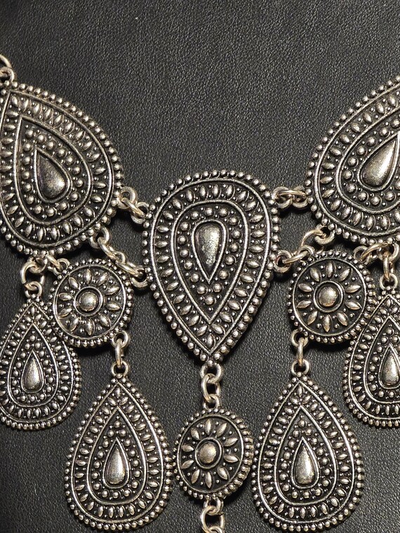 Silver Tone Statement Necklace Boho Teardrop Bib … - image 2