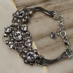 Brighton Twilight Crystal Bracelet Silver Tone Rhinestone Floral Link Adjustable image 3