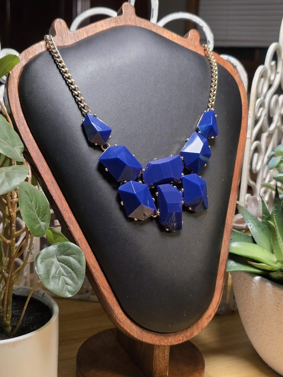 Blue Geometric Statement Necklace - image 2