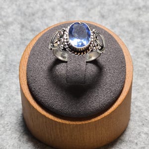 Sterling Silver Blue Tanzanite Ring | Vintage Style Scroll Setting | Size 6