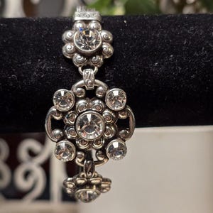 Brighton Twilight Crystal Bracelet Silver Tone Rhinestone Floral Link Adjustable image 10