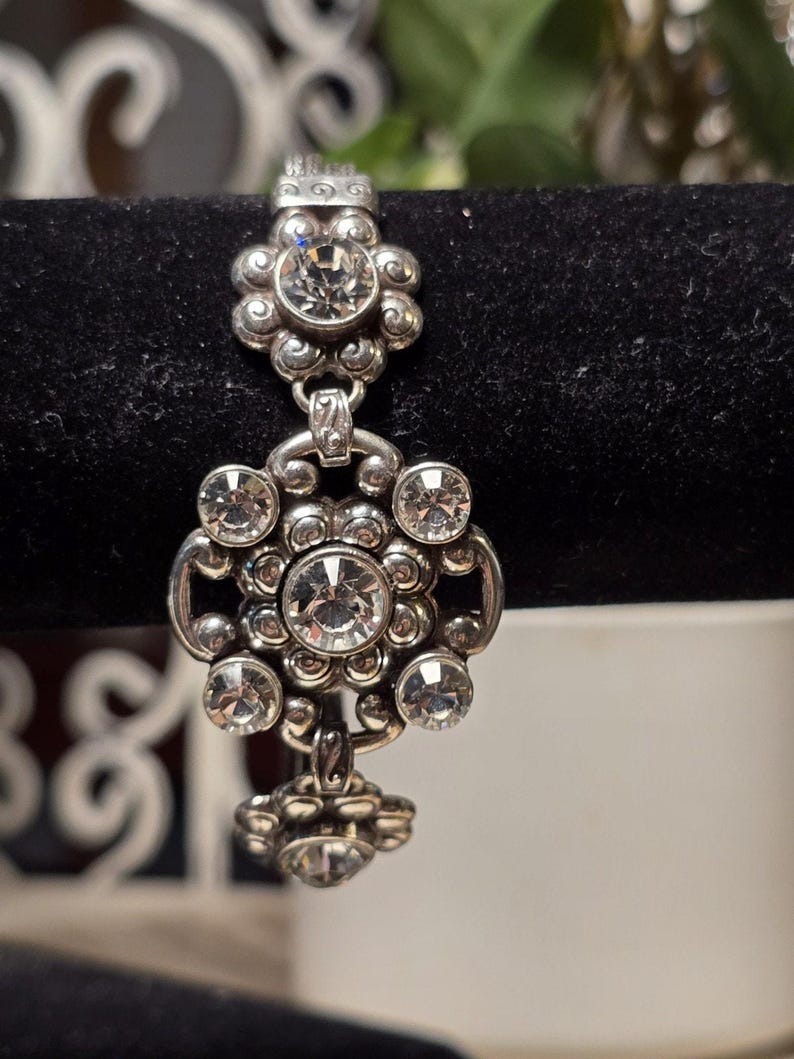 Brighton Twilight Crystal Bracelet Silver Tone Rhinestone Floral Link Adjustable image 10