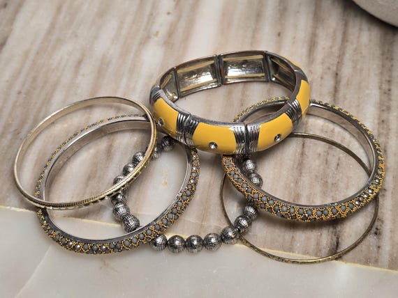 Vintage Yellow Statement Bracelet Stack Set - image 7