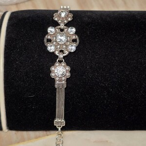 Brighton Twilight Crystal Bracelet Silver Tone Rhinestone Floral Link Adjustable image 8