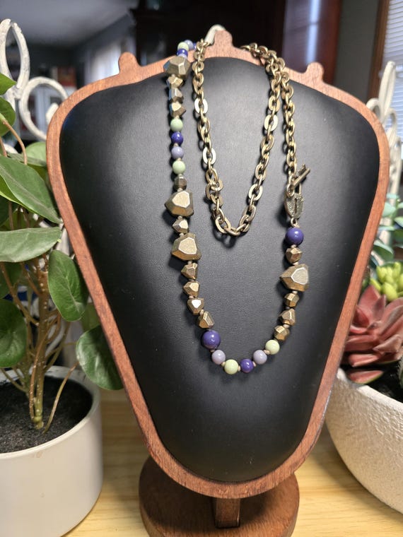 Lock and Key Statement Necklace Silver Metal Bead… - image 5