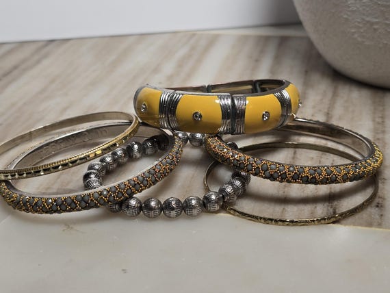 Vintage Yellow Statement Bracelet Stack Set - image 8