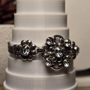 Brighton Twilight Crystal Bracelet Silver Tone Rhinestone Floral Link Adjustable image 4