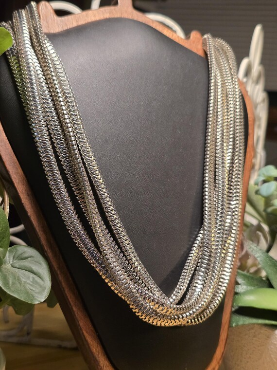 Layered Silver Chain Statement Necklace - image 3