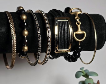 Vintage Black Gold Bracelet Stack Mixed Set