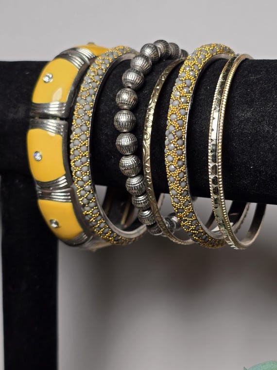 Vintage Yellow Statement Bracelet Stack Set - image 4