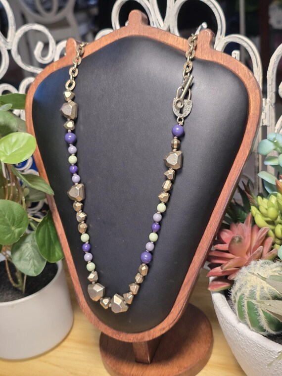 Lock and Key Statement Necklace Silver Metal Bead… - image 3