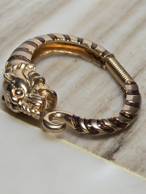 Rare Donald Stannard Lion Bracelet Gold Tone Enamel Cuff 1970s