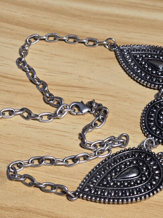 Silver Tone Statement Necklace Boho Teardrop Bib … - image 6