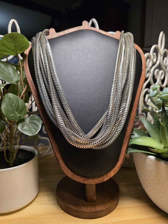 Layered Silver Chain Statement Necklace - image 1