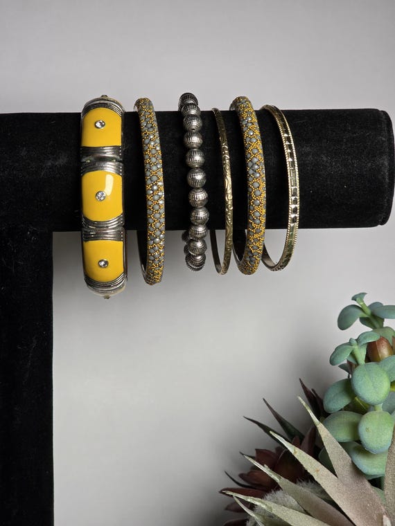 Vintage Yellow Statement Bracelet Stack Set - image 2