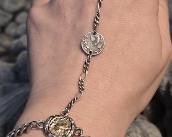 Tat2 Signed Coin Style Chain Bracelet – Mixed Metal, Artisan Jewelry