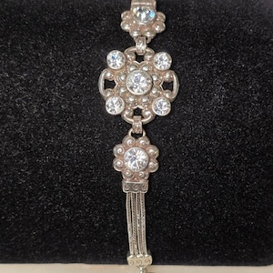 Brighton Twilight Crystal Bracelet Silver Tone Rhinestone Floral Link Adjustable image 6