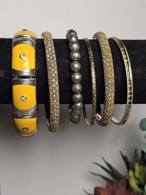 Vintage Yellow Statement Bracelet Stack Set - image 1
