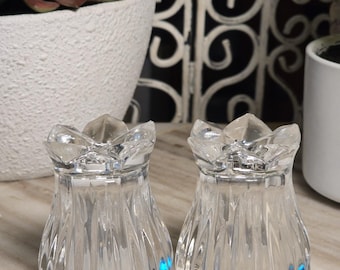 Gorham Lead Crystal Salt Pepper Shakers Lotus Cut Germany Vintage Glass Set