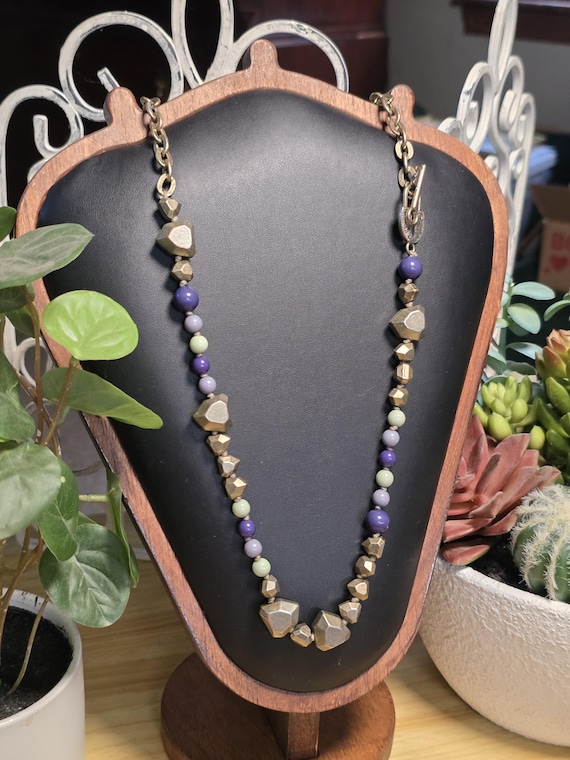 Lock and Key Statement Necklace Silver Metal Bead… - image 2