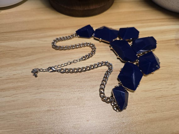 Blue Geometric Statement Necklace - image 4