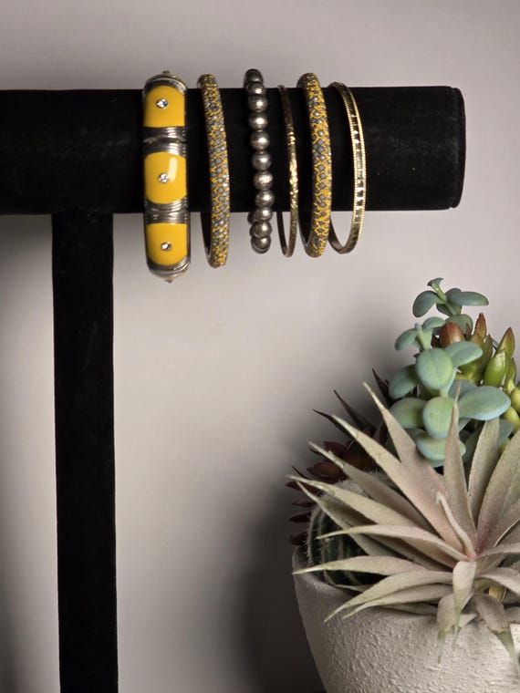 Vintage Yellow Statement Bracelet Stack Set - image 5