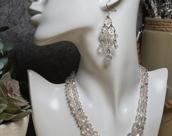 Aurora Borealis Crystal Necklace & Earrings Set | Vintage Style AB Beaded Jewelry | Elegant Bridal Look