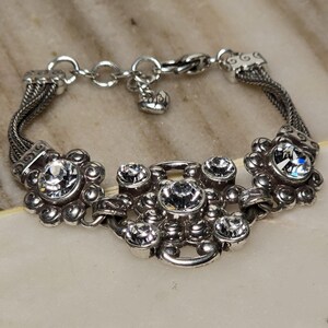 Brighton Twilight Crystal Bracelet Silver Tone Rhinestone Floral Link Adjustable image 2