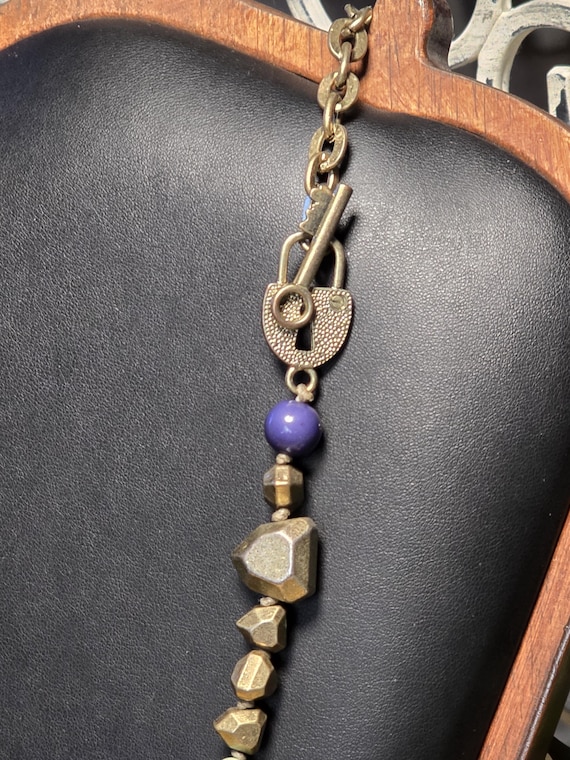 Lock and Key Statement Necklace Silver Metal Bead… - image 6