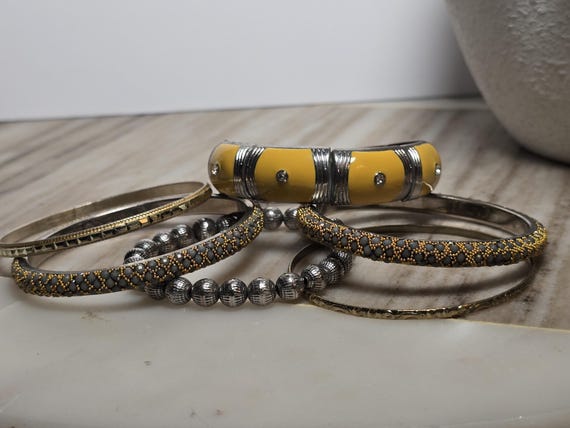 Vintage Yellow Statement Bracelet Stack Set - image 6