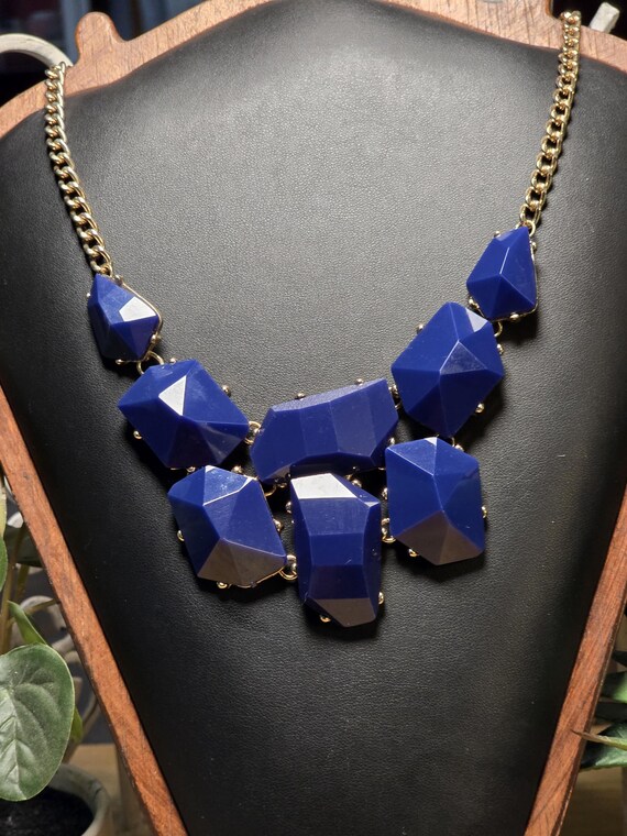 Blue Geometric Statement Necklace - image 3