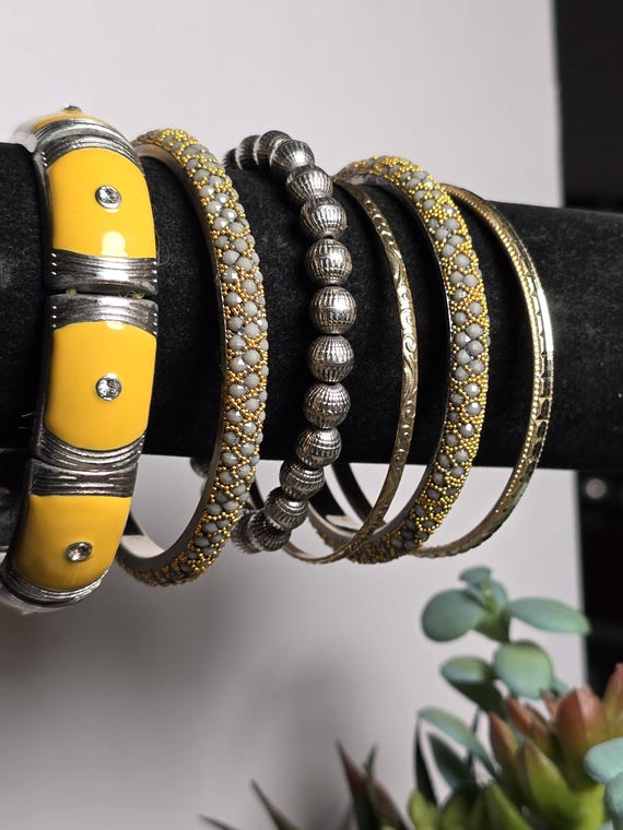 Vintage Yellow Statement Bracelet Stack Set - image 3