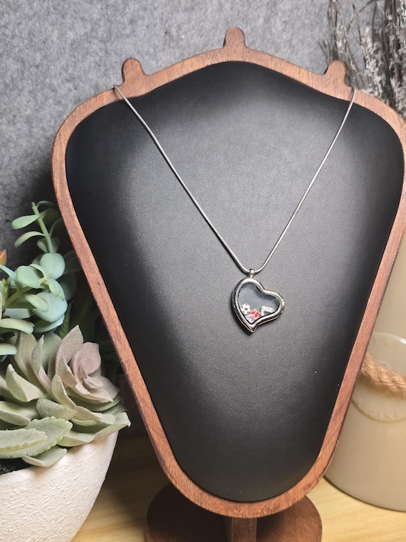 Silver Heart Floating Locket Necklace | Snake Chain | Love Charm Necklace