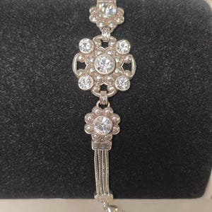 Brighton Twilight Crystal Bracelet Silver Tone Rhinestone Floral Link Adjustable image 5