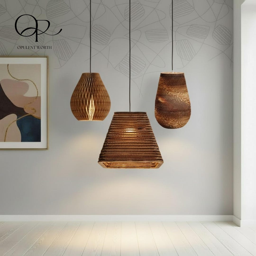 Corrugated Cardboard Pendant Lamp, Eco-friendly Hanging Light - Etsy