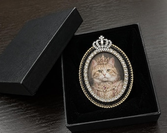 Custom Pet Portrait Brooch, Personalized Pet Photo Brooch, Royal Pet Pin from Your Photo, Memorial Gift for Dog Cat Lovers
