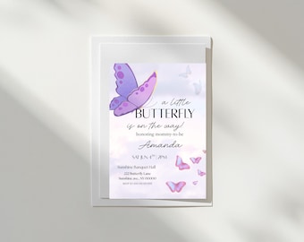 Butterfly Baby Shower Invitation Template, A Little Butterfly is on the Way Invite