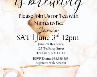A Baby is Brewing Invitation Template, Tea Party Baby Shower Invite