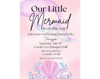 Mermaid Baby Shower Theme, Printed Invitations (envelopes included)