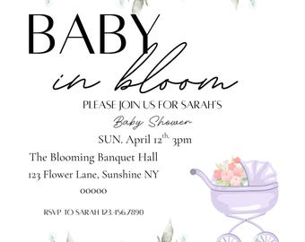 Baby in Bloom, Floral Baby Shower Invitation Template