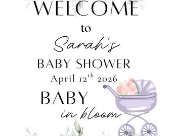 Baby in Bloom Welcome Sign Template, Floral Baby Shower (Editable on Canva)